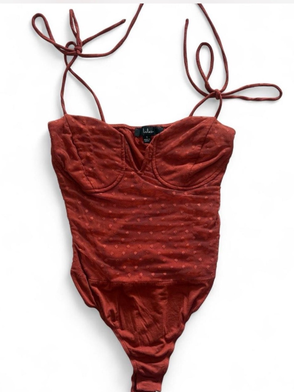 Lulu's Orange Polka-Dot Tie-Strap Bodysuit